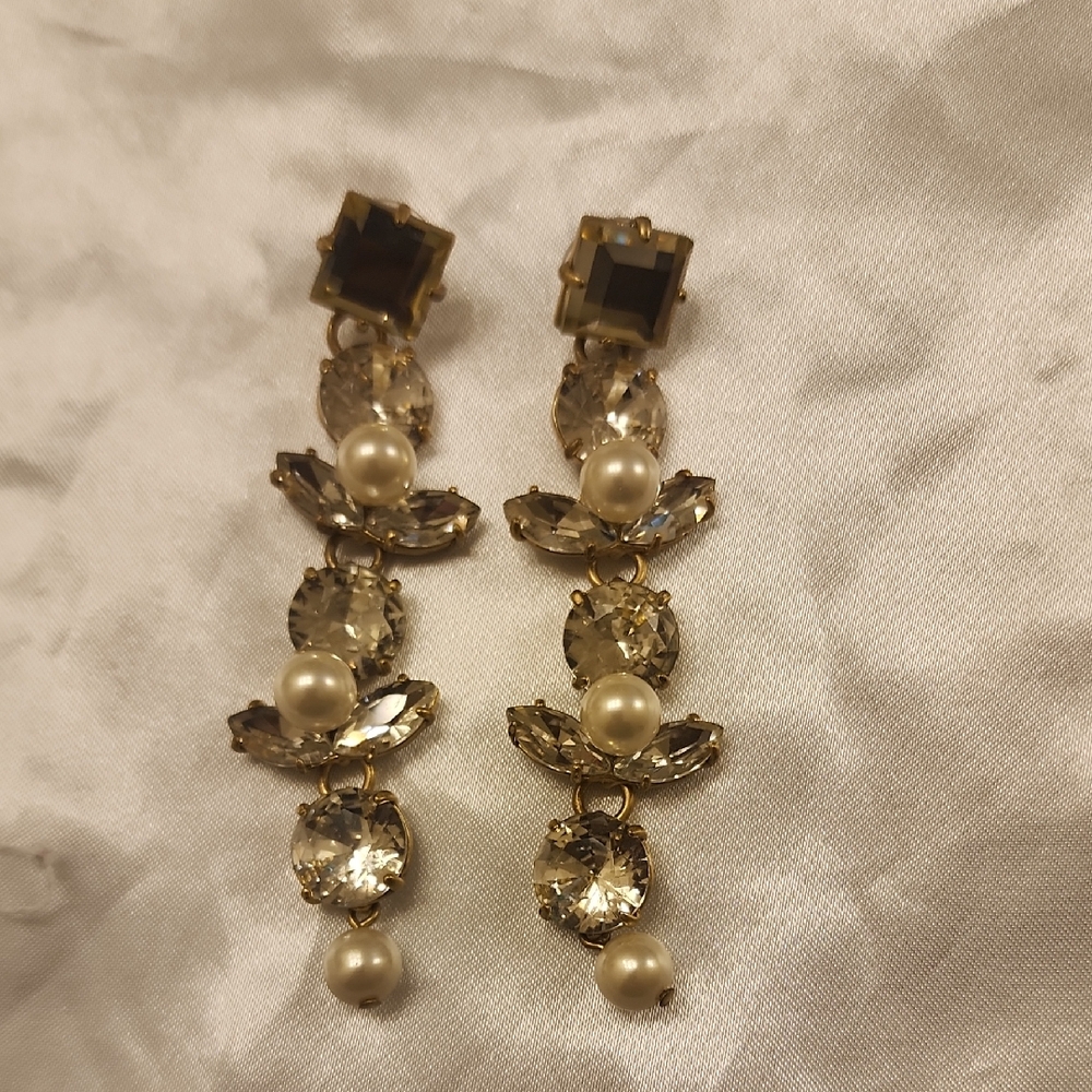 J. Crew Gold and Pearl Crystal Earrings